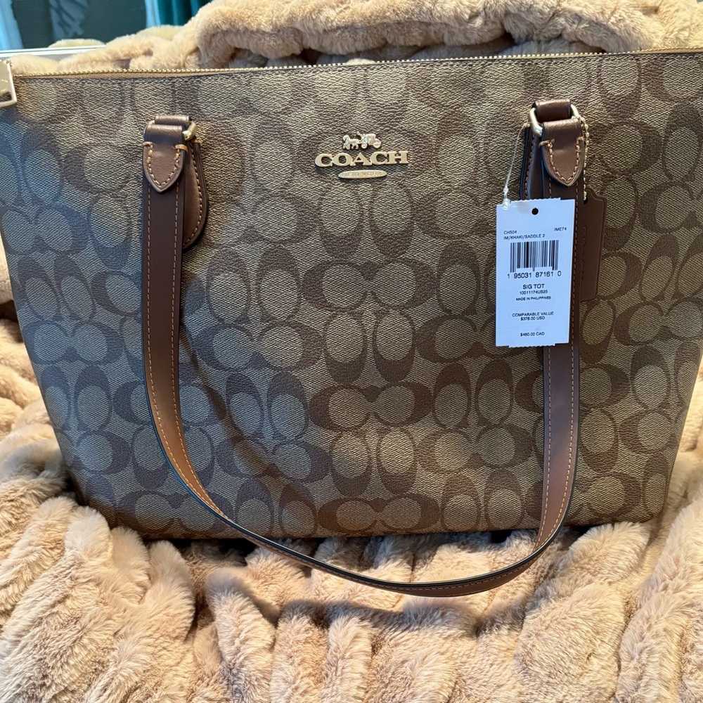 Coach Tan and Brown Signature Tote